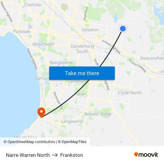 Narre Warren North to Frankston map