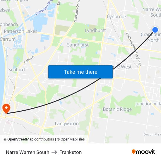 Narre Warren South to Frankston map