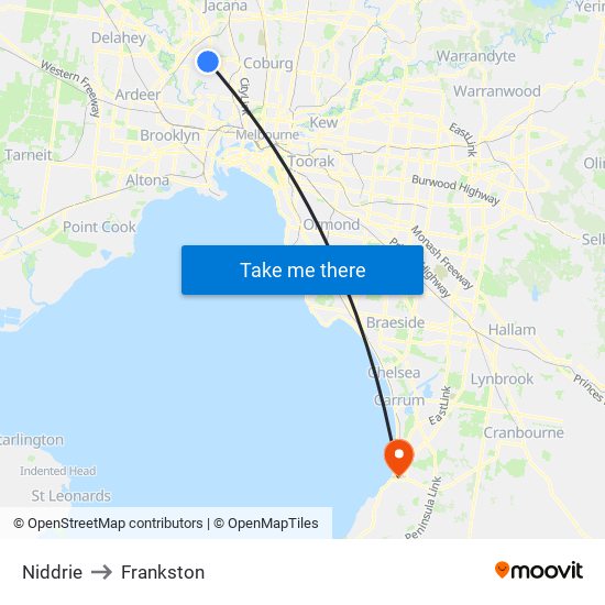 Niddrie to Frankston map