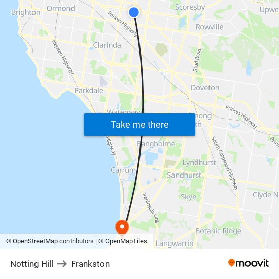 Notting Hill to Frankston map