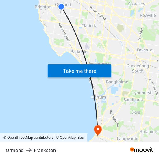 Ormond to Frankston map