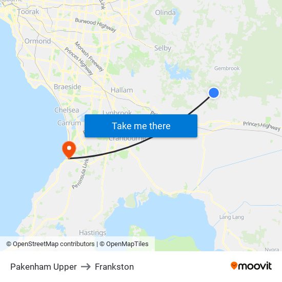 Pakenham Upper to Frankston map