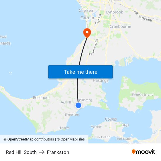 Red Hill South to Frankston map