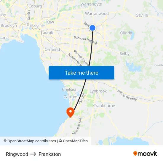 Ringwood to Frankston map