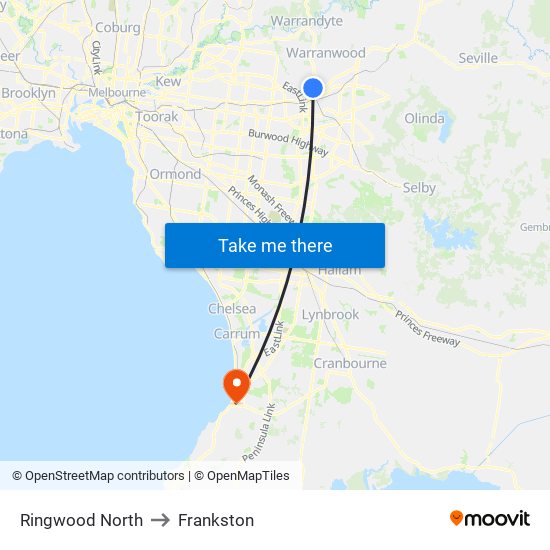 Ringwood North to Frankston map