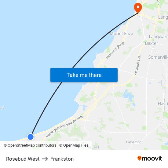 Rosebud West to Frankston map