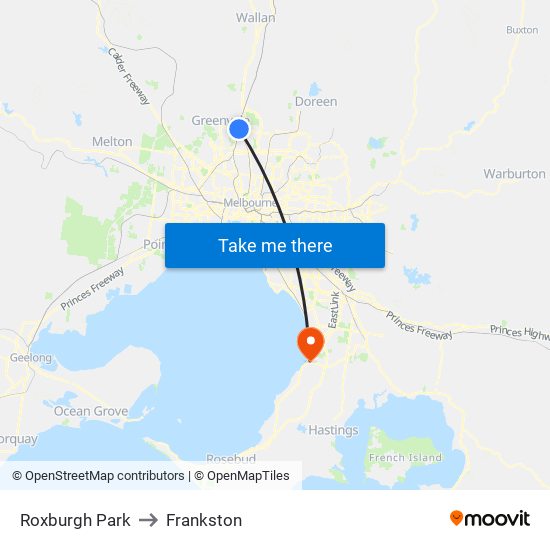 Roxburgh Park to Frankston map