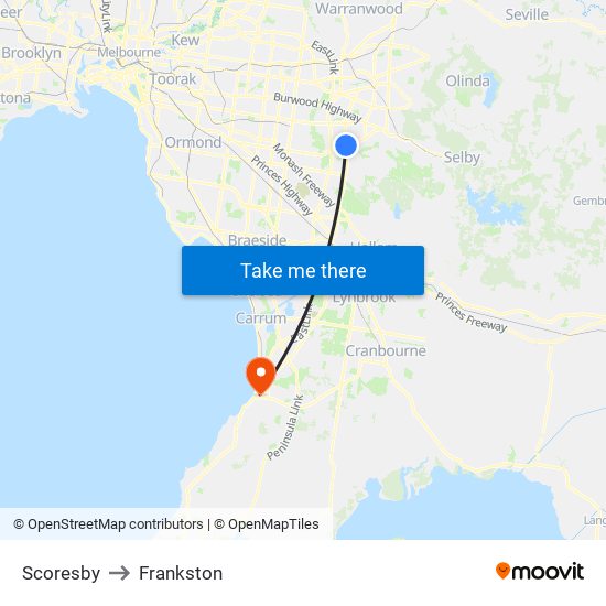 Scoresby to Frankston map