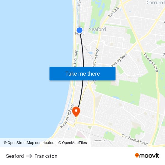 Seaford to Frankston map