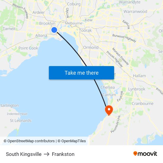 South Kingsville to Frankston map