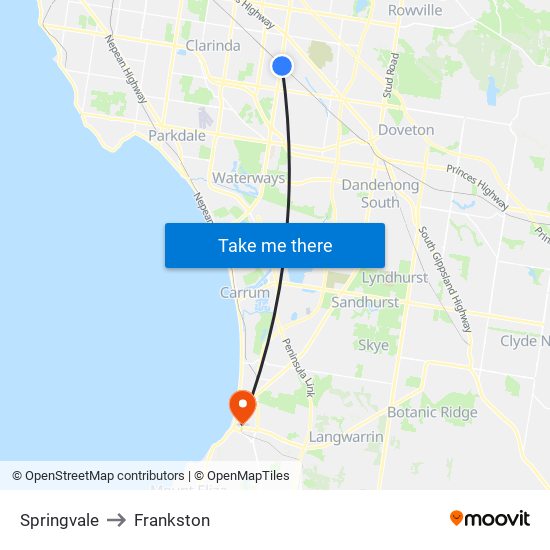 Springvale to Frankston map