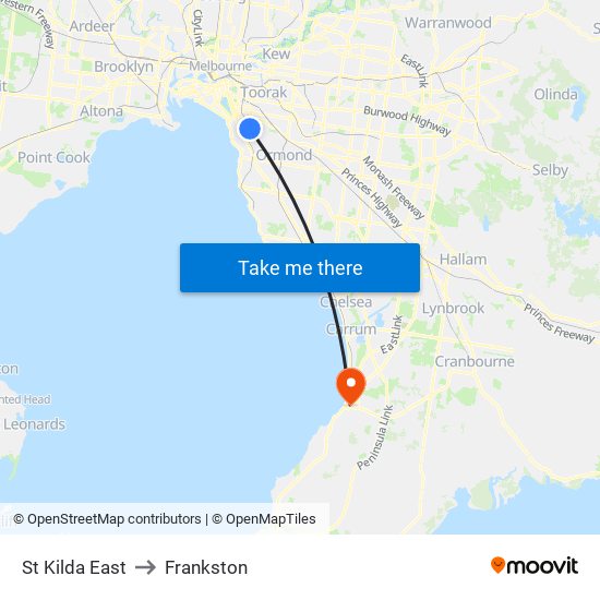 St Kilda East to Frankston map