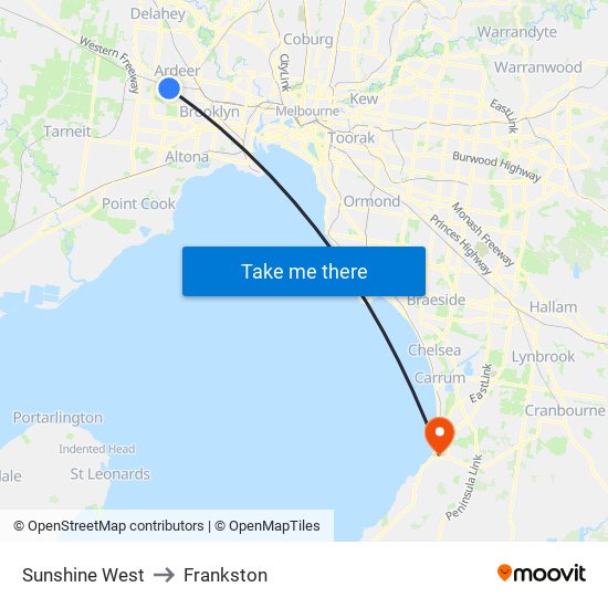 Sunshine West to Frankston map