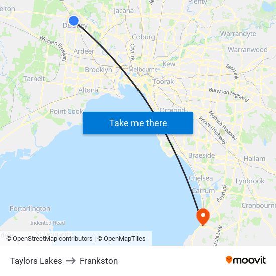 Taylors Lakes to Frankston map