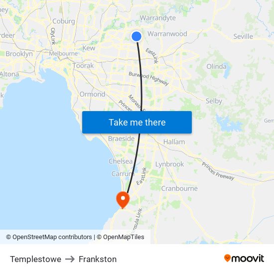 Templestowe to Frankston map