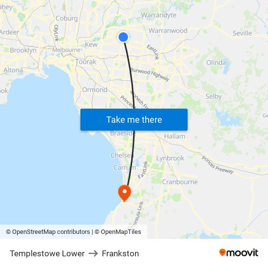 Templestowe Lower to Frankston map