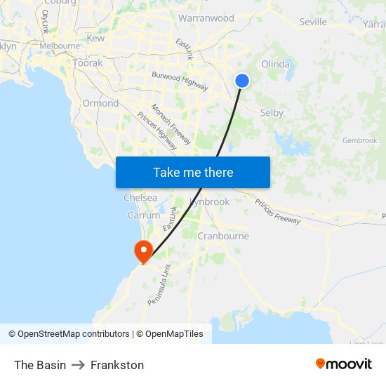 The Basin to Frankston map