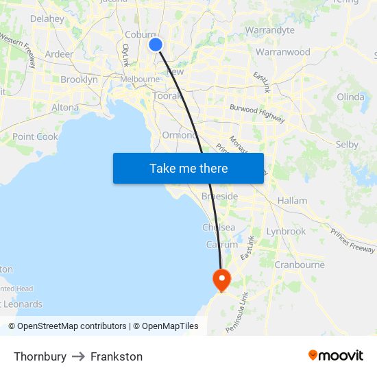 Thornbury to Frankston map