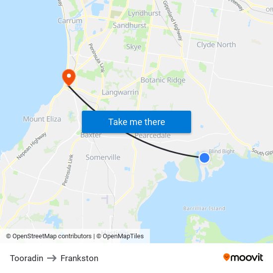 Tooradin to Frankston map