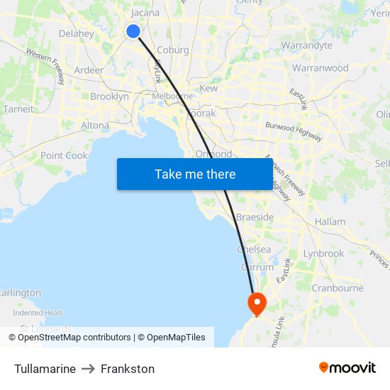 Tullamarine to Frankston map