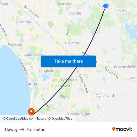 Upwey to Frankston map