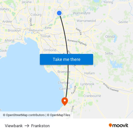 Viewbank to Frankston map