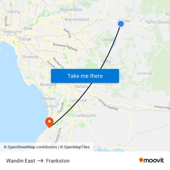 Wandin East to Frankston map