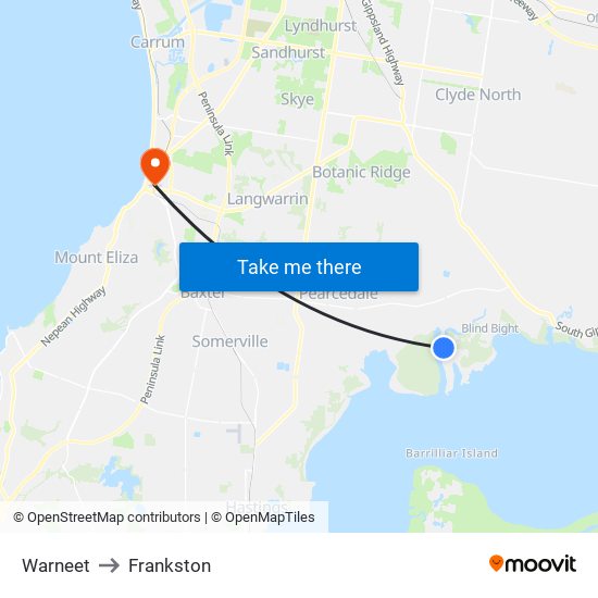 Warneet to Frankston map