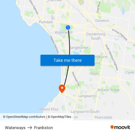 Waterways to Frankston map