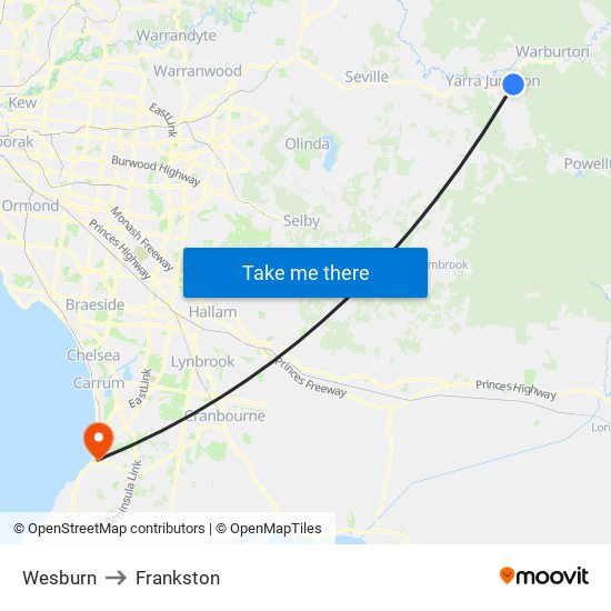 Wesburn to Frankston map