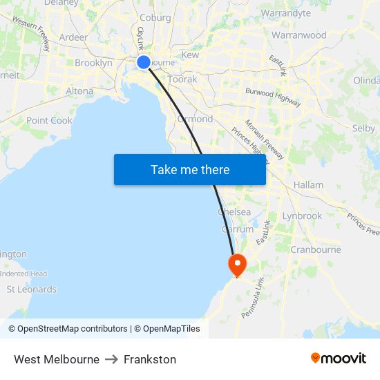 West Melbourne to Frankston map