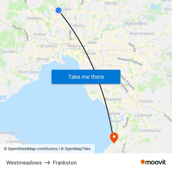Westmeadows to Frankston map