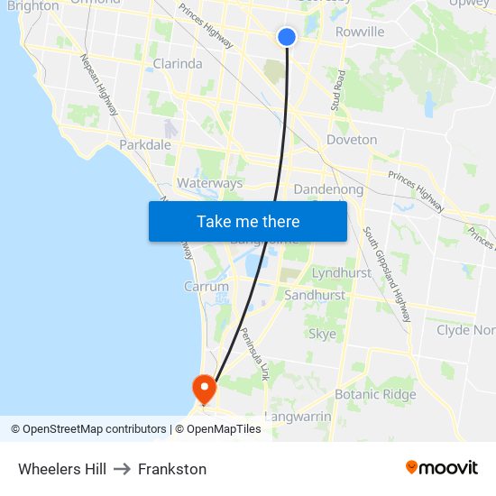 Wheelers Hill to Frankston map