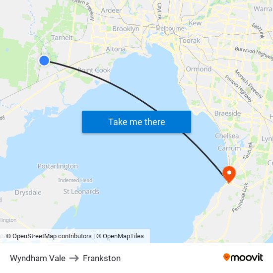 Wyndham Vale to Frankston map