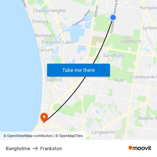 Bangholme to Frankston map