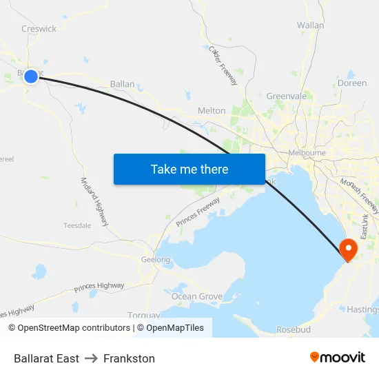Ballarat East to Frankston map