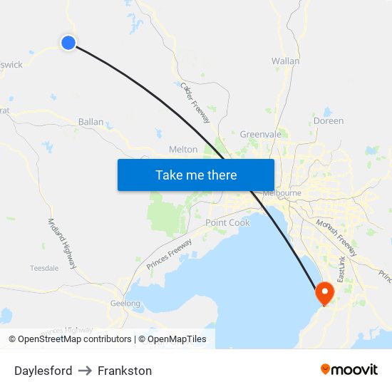 Daylesford to Frankston map