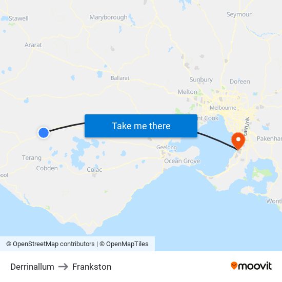 Derrinallum to Frankston map