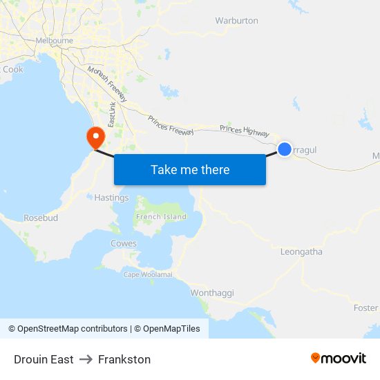 Drouin East to Frankston map