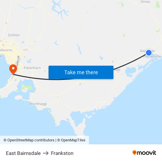 East Bairnsdale to Frankston map