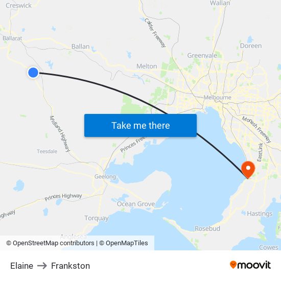 Elaine to Frankston map