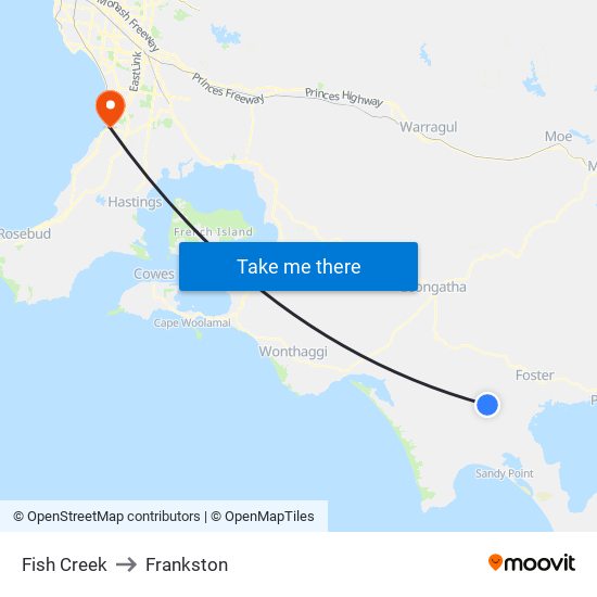 Fish Creek to Frankston map