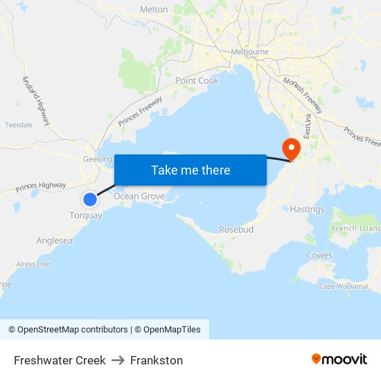 Freshwater Creek to Frankston map
