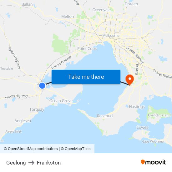 Geelong to Frankston map