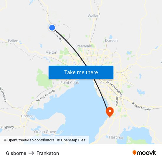 Gisborne to Frankston map