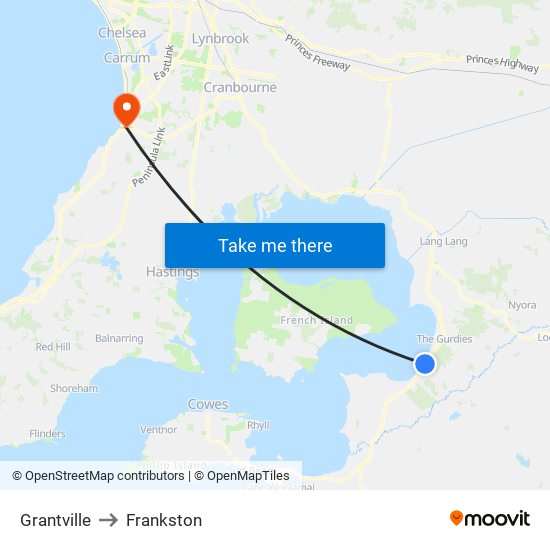 Grantville to Frankston map