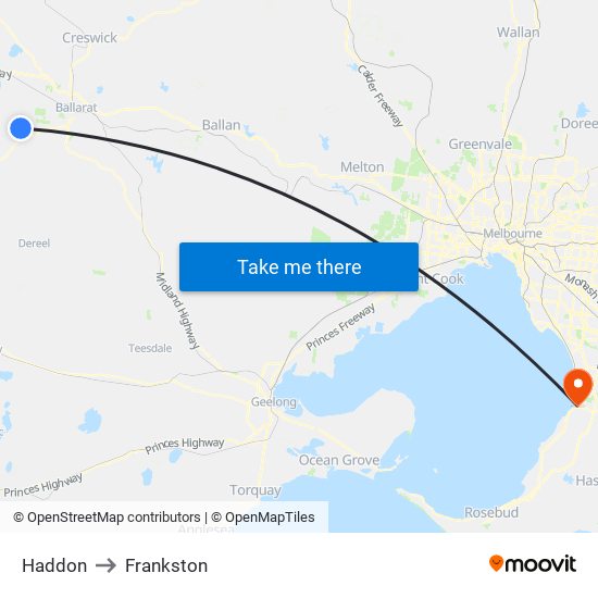 Haddon to Frankston map