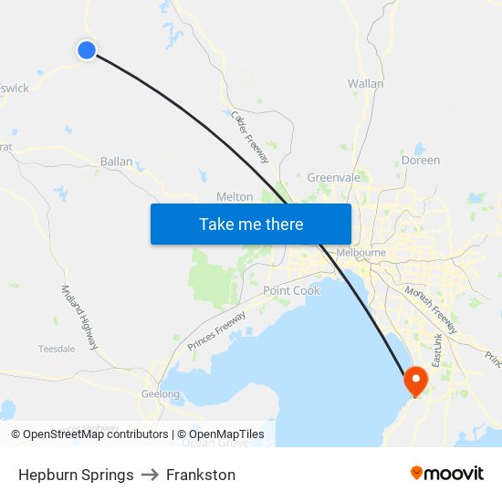 Hepburn Springs to Frankston map