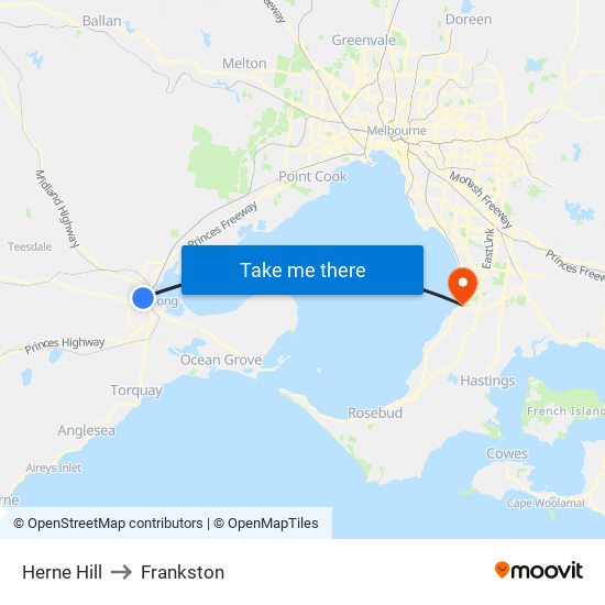 Herne Hill to Frankston map