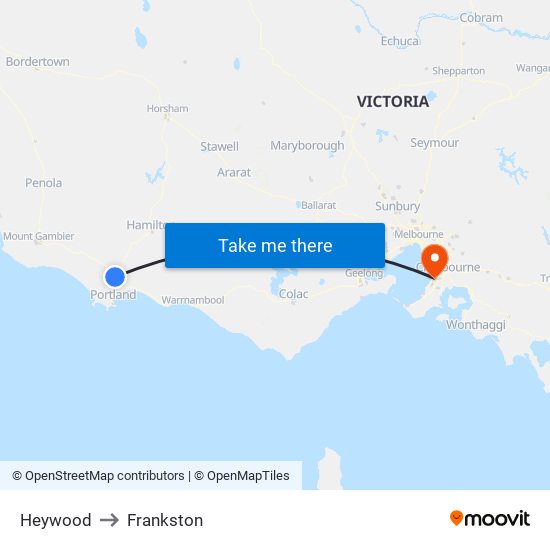 Heywood to Frankston map